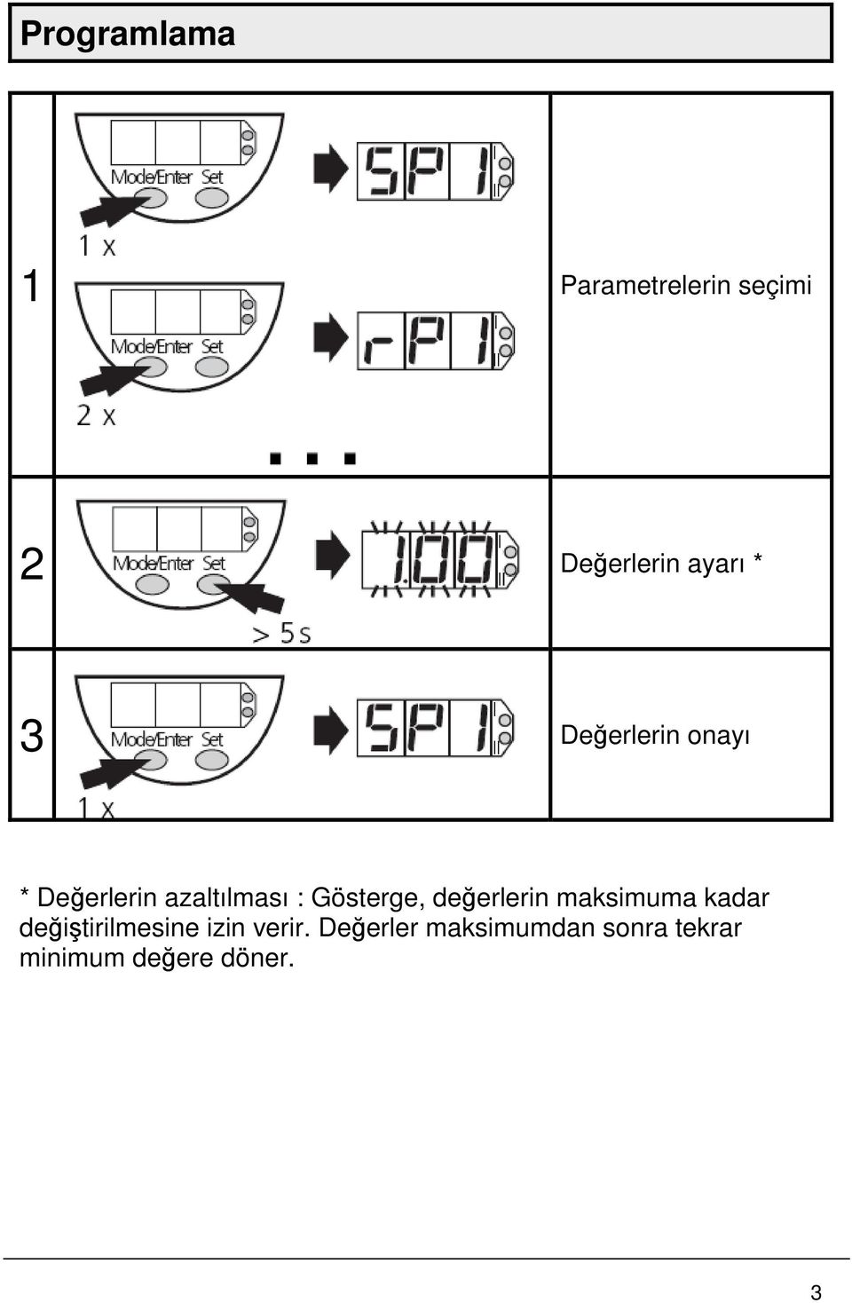 değerlerin maksimuma kadar değiştirilmesine izin verir.