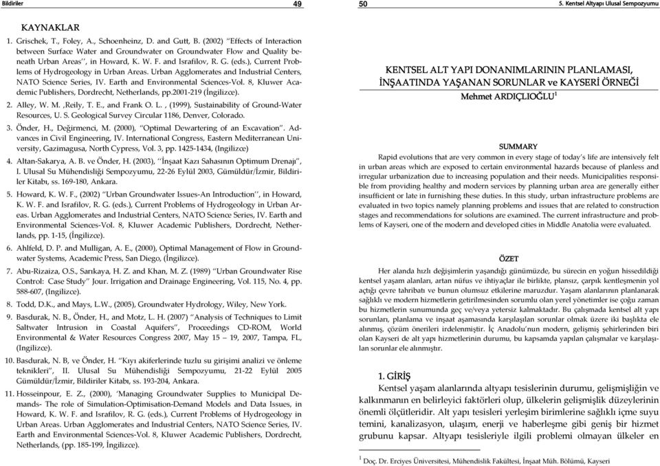 ), Current Problems of Hydrogeology in Urban Areas. Urban Agglomerates and Industrial Centers, NATO Science Series, IV. Earth and Environmental Sciences-Vol.