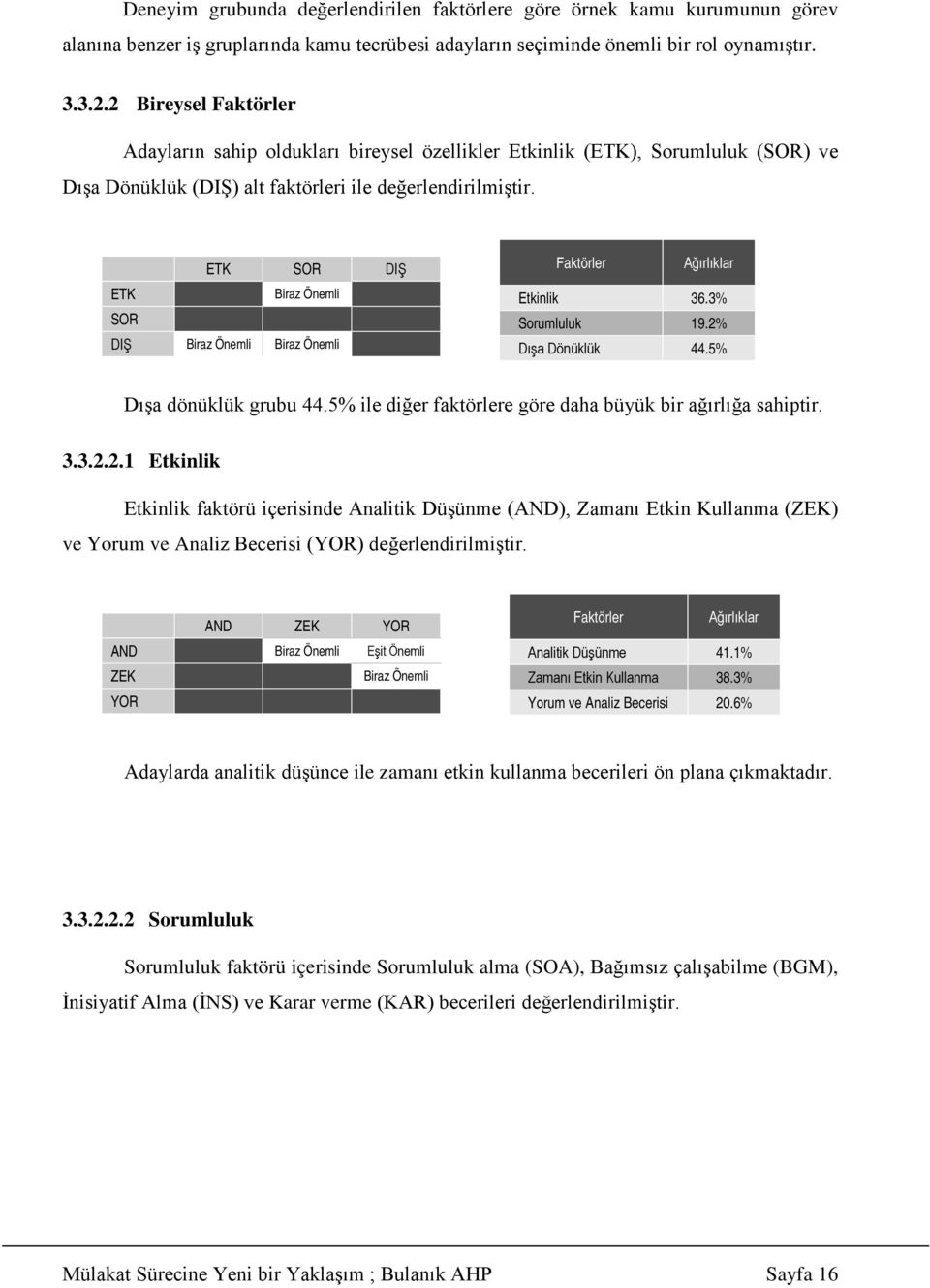 ETK SOR DIŞ ETK Biraz Önemli SOR DIŞ Biraz Önemli Biraz Önemli Etkinlik 36.3% Sorumluluk 19.2% Dışa Dönüklük 44.5% Dışa dönüklük grubu 44.5% ile diğer faktörlere göre daha büyük bir ağırlığa sahiptir.