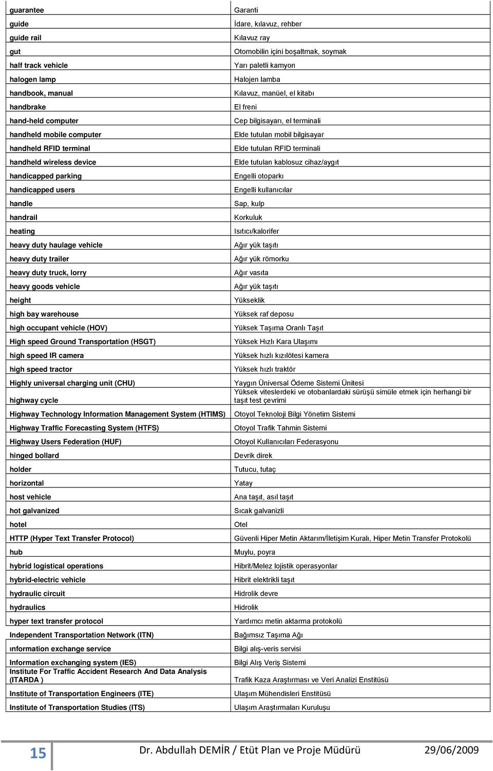 speed Ground Transportation (HSGT) high speed IR camera high speed tractor Highly universal charging unit (CHU) highway cycle Highway Technology Information Management System (HTIMS) Highway Traffic