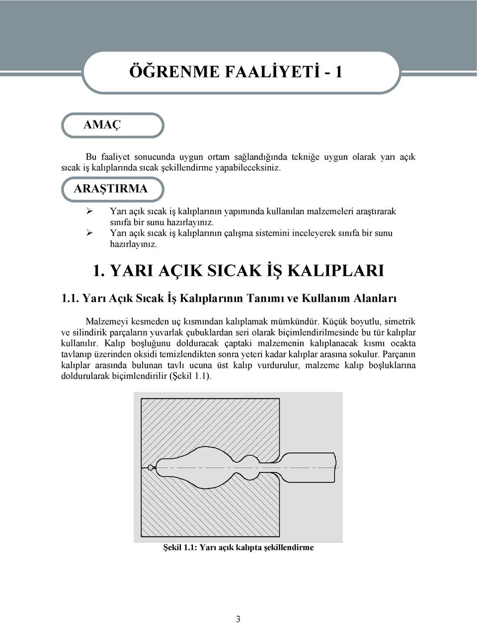 Yarı açık sıcak iş kalıplarının çalışma sistemini inceleyerek sınıfa bir sunu hazırlayınız. 1.