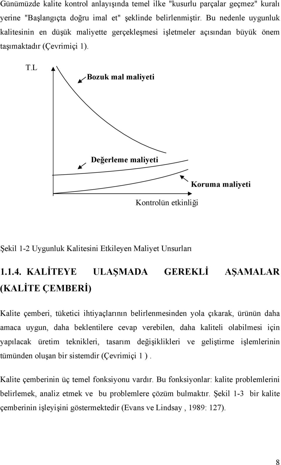 L Bozuk mal maliyeti Değerleme maliyeti Kontrolün etkinliği Koruma maliyeti Şekil 1-2 Uygunluk Kalitesini Etkileyen Maliyet Unsurları 1.1.4.