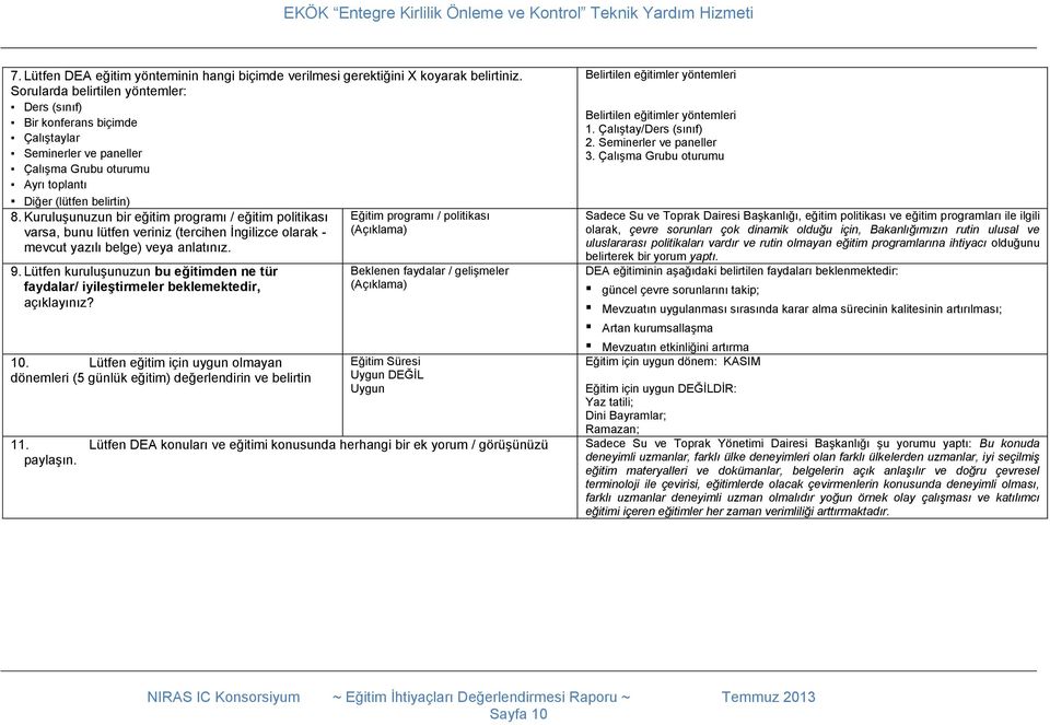 Kuruluşunuzun bir eğitim programı / eğitim politikası varsa, bunu lütfen veriniz (tercihen İngilizce olarak - mevcut yazılı belge) veya anlatınız. 9.