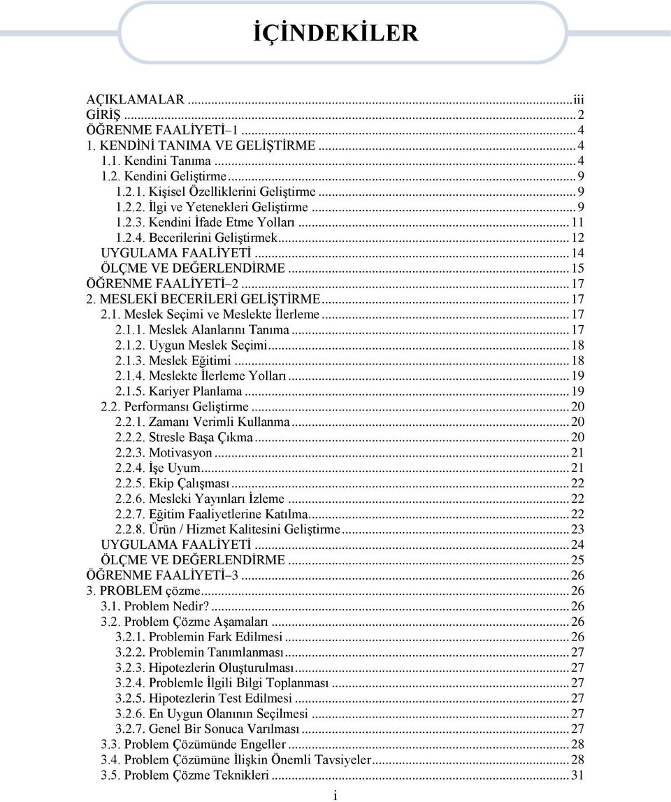 .. 17 2. MESLEKİ BECERİLERİ GELİŞTİRME... 17 2.1. Meslek Seçimi ve Meslekte İlerleme... 17 2.1.1. Meslek Alanlarını Tanıma... 17 2.1.2. Uygun Meslek Seçimi... 18 2.1.3. Meslek Eğitimi... 18 2.1.4.