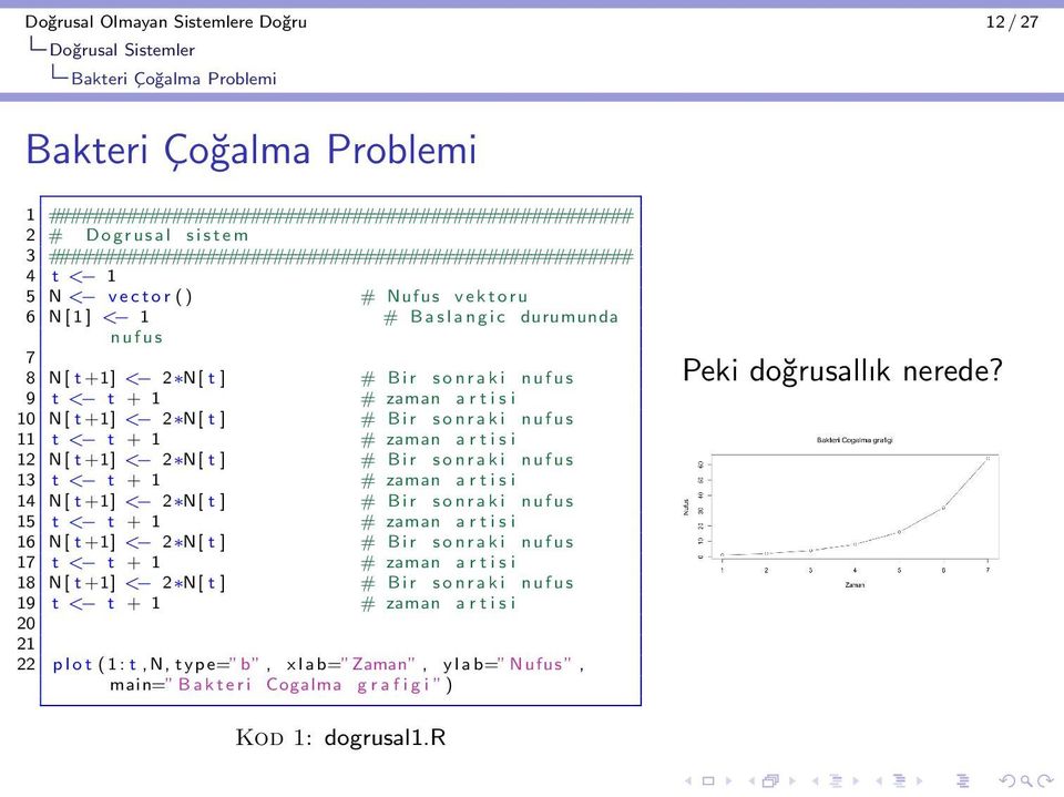 1 # zaman a r t i s i 10 N[ t +1] < 2 N[ t ] # Bir sonraki nufus 11 t < t + 1 # zaman a r t i s i 12 N[ t +1] < 2 N[ t ] # Bir sonraki nufus 13 t < t + 1 # zaman a r t i s i 14 N[ t +1] < 2 N[ t ] #