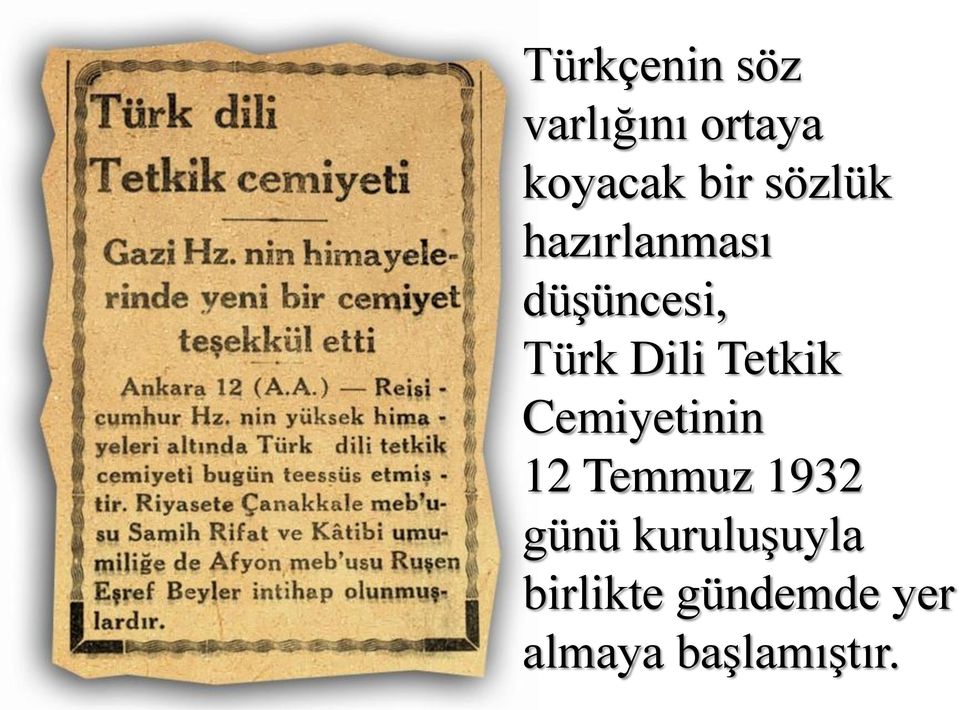 Tetkik Cemiyetinin 12 Temmuz 1932 günü