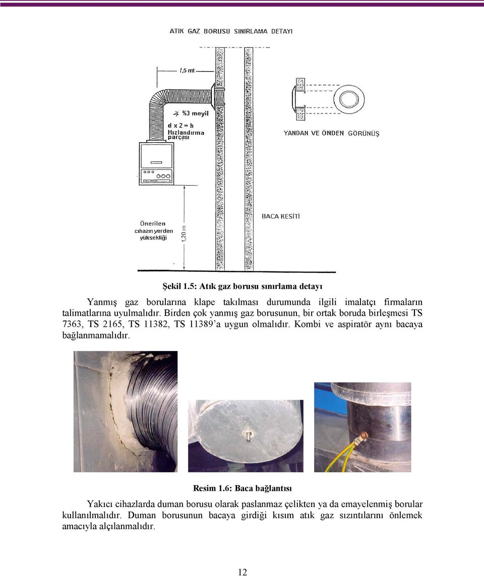 uyulmalıdır. Birden çok yanmış gaz borusunun, bir ortak boruda birleşmesi TS 7363, TS 2165, TS 11382, TS 11389 a uygun olmalıdır.