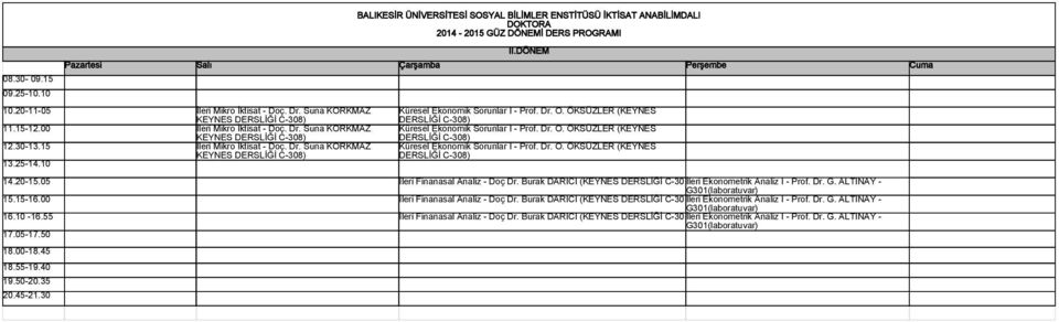 Burak DARICI (KEYNES DERSLİĞİ C-30 İleri Ekonometrik Analiz I - Prof. Dr. G. ALTINAY - G301(laboratuvar) İleri Finanasal Analiz - Doç Dr.