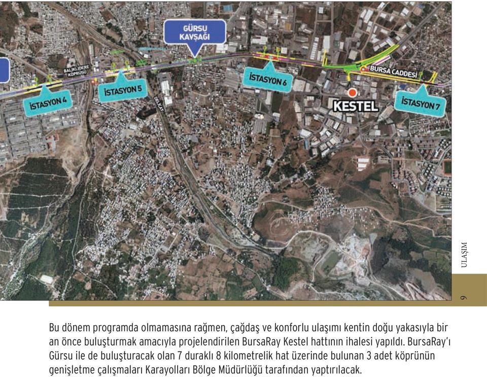 BursaRay ı Gürsu ile de buluşturacak olan 7 duraklı 8 kilometrelik hat üzerinde bulunan 3