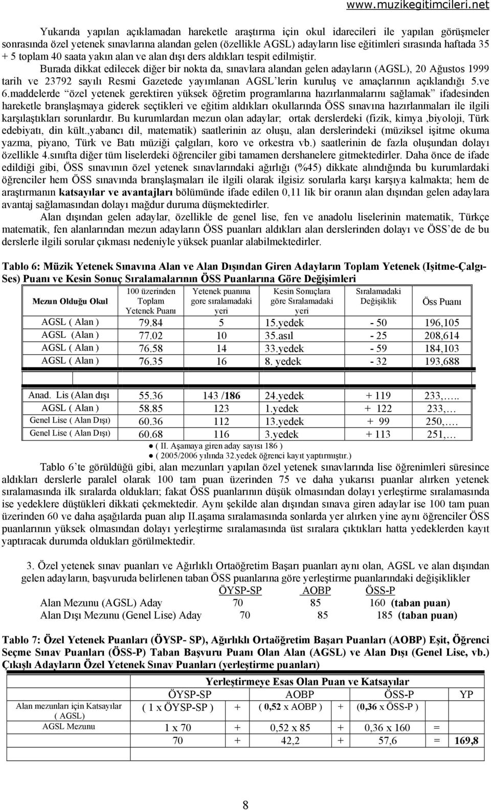 Burada dikkat edilecek diğer bir nokta da, sınavlara alandan gelen adayların (AGSL), 20 Ağustos 1999 tarih ve 23792 sayılı Resmi Gazetede yayımlanan AGSL lerin kuruluş ve amaçlarının açıklandığı 5.