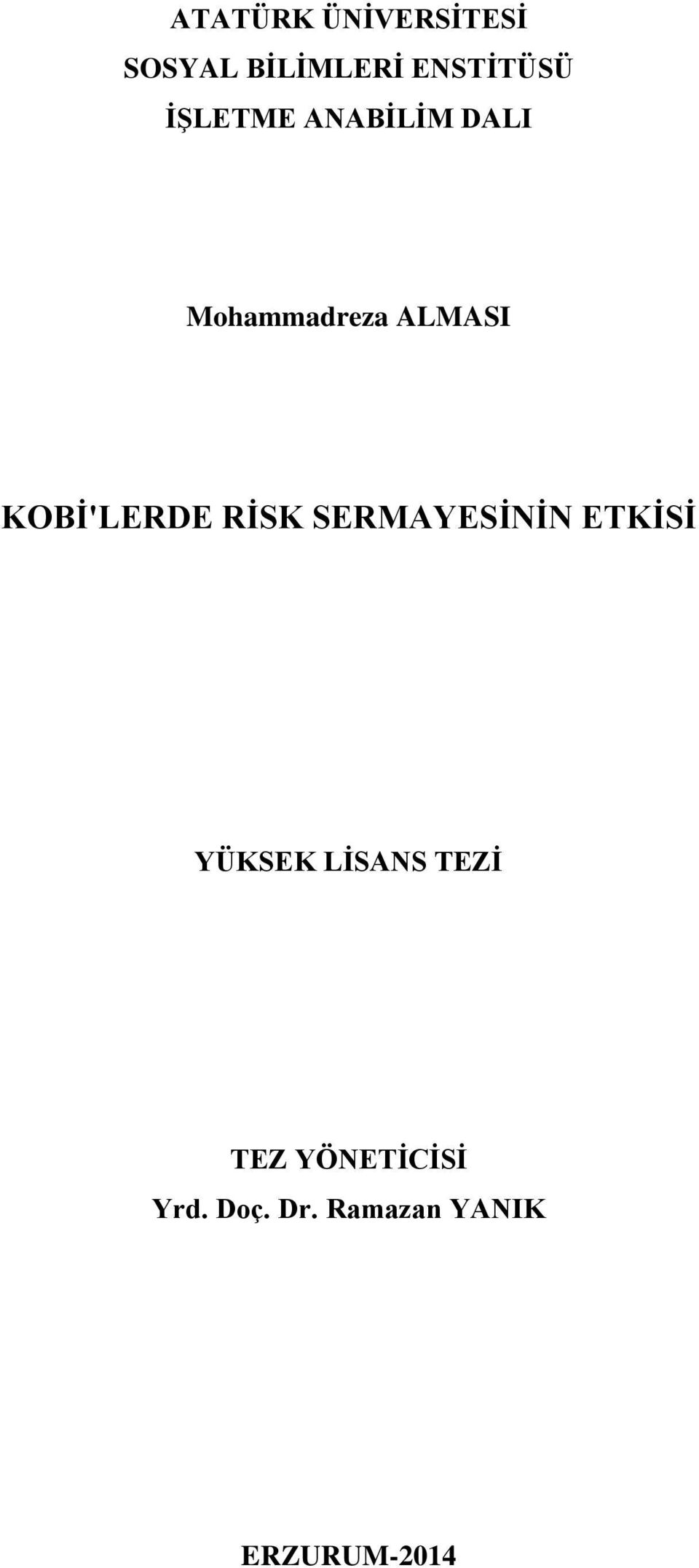 KOBİ'LERDE RİSK SERMAYESİNİN ETKİSİ YÜKSEK LİSANS