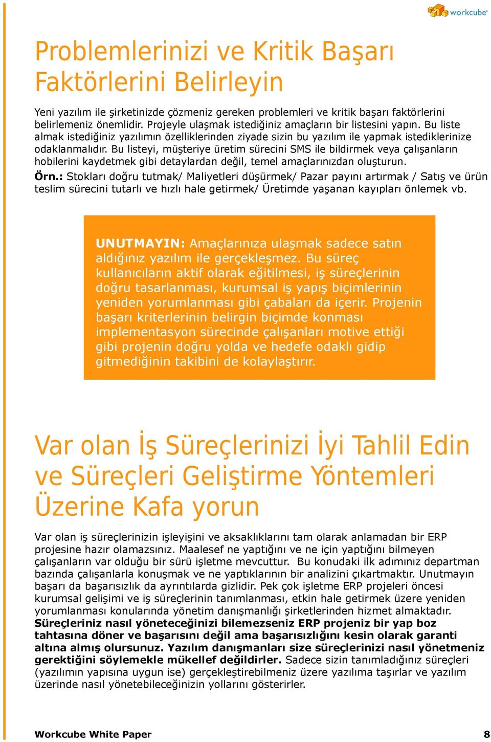 Bu listeyi, müşteriye üretim sürecini SMS ile bildirmek veya çalışanların hobilerini kaydetmek gibi detaylardan değil, temel amaçlarınızdan oluşturun. Örn.