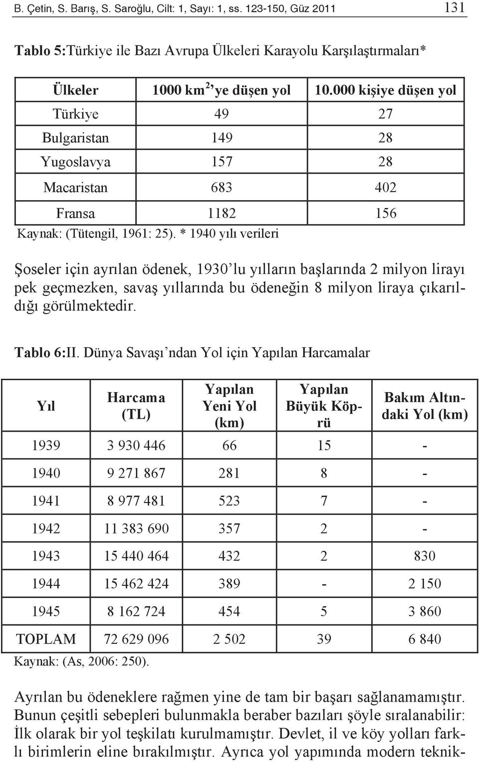 * 1940 y l verileri oseler için ayr lan ödenek, 1930 lu y llar n ba lar nda 2 milyon liray pek geçmezken, sava y llar nda bu ödene in 8 milyon liraya ç kar ld görülmektedir. Tablo 6:II.