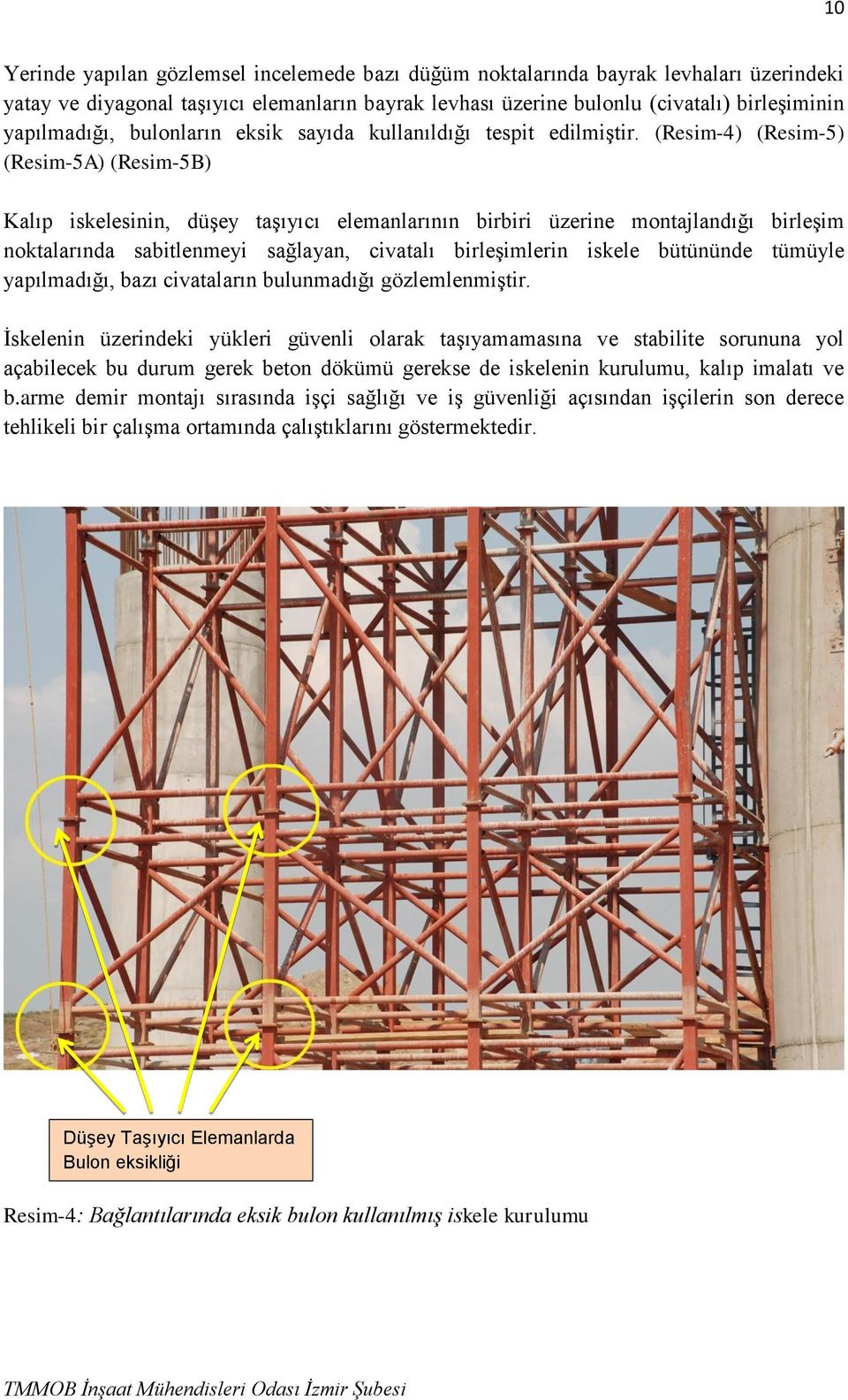 (Resim-4) (Resim-5) (Resim-5A) (Resim-5B) Kalıp iskelesinin, düşey taşıyıcı elemanlarının birbiri üzerine montajlandığı birleşim noktalarında sabitlenmeyi sağlayan, civatalı birleşimlerin iskele