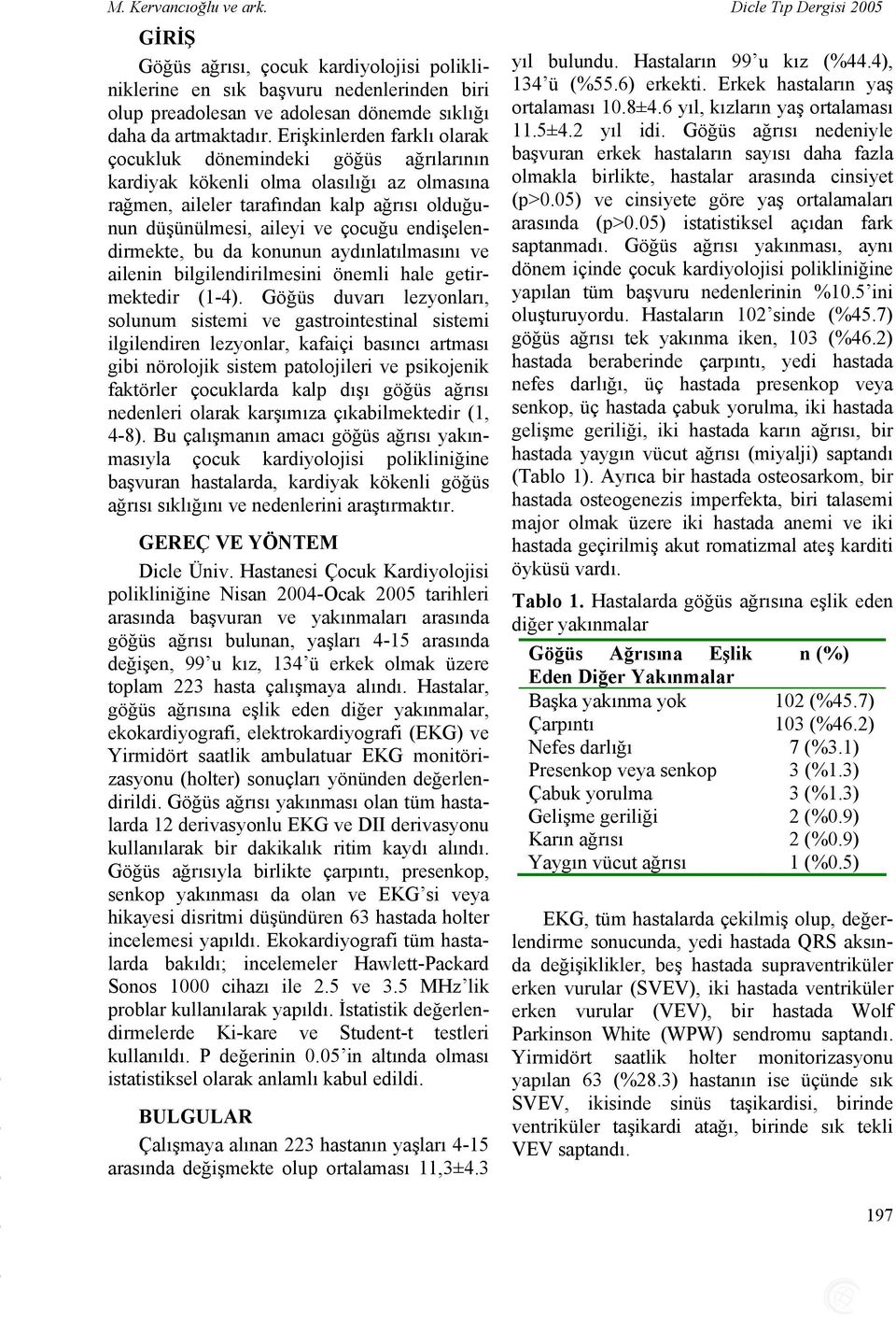 Erişkinlerden farklı olarak çocukluk dönemindeki göğüs ağrılarının kardiyak kökenli olma olasılığı az olmasına rağmen, aileler tarafından kalp ağrısı olduğunun düşünülmesi, aileyi ve çocuğu