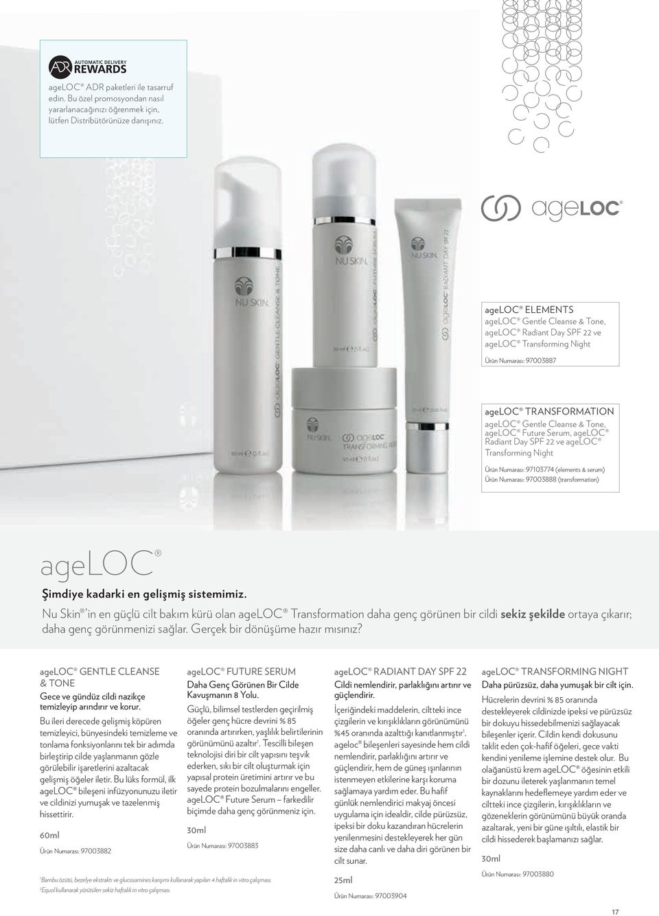 ageloc Radiant Day SPF 22 ve ageloc Transforming Night Ürün Numarası: 97103774 (elements & serum) Ürün Numarası: 97003888 (transformation) ageloc Şimdiye kadarki en gelişmiş sistemimiz.