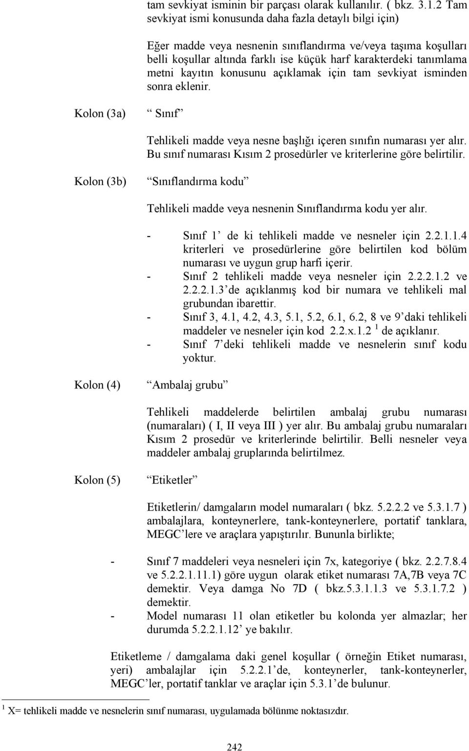 kayıtın konusunu açıklamak için tam sevkiyat isminden sonra eklenir. Kolon (3a) Sınıf Tehlikeli madde veya nesne başlığı içeren sınıfın numarası yer alır.