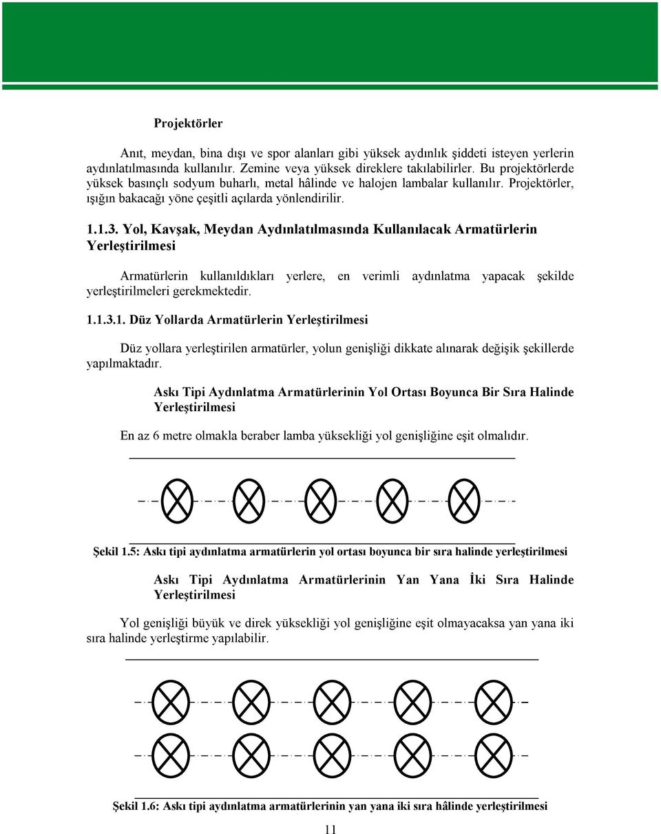 Yol, Kavşak, Meydan Aydınlatılmasında Kullanılacak Armatürlerin Yerleştirilmesi Armatürlerin kullanıldıkları yerlere, en verimli aydınlatma yapacak şekilde yerleştirilmeleri gerekmektedir. 1.