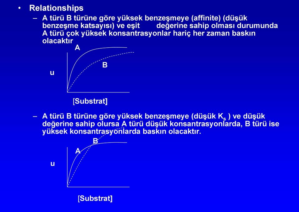 A u B [Substrat] A türü B türüne göre yüksek benzeşmeye (düşük K s ) ve düşük değerine sahip olursa