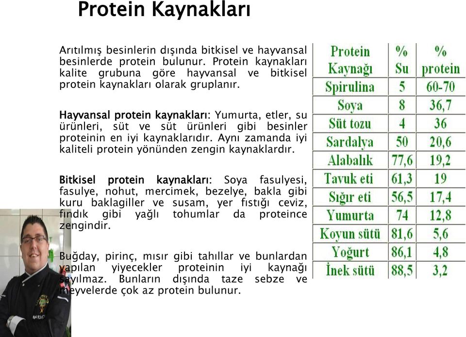 Hayvansal protein kaynakları: Yumurta, etler, su ürünleri, süt ve süt ürünleri gibi besinler proteinin en iyi kaynaklarıdır.