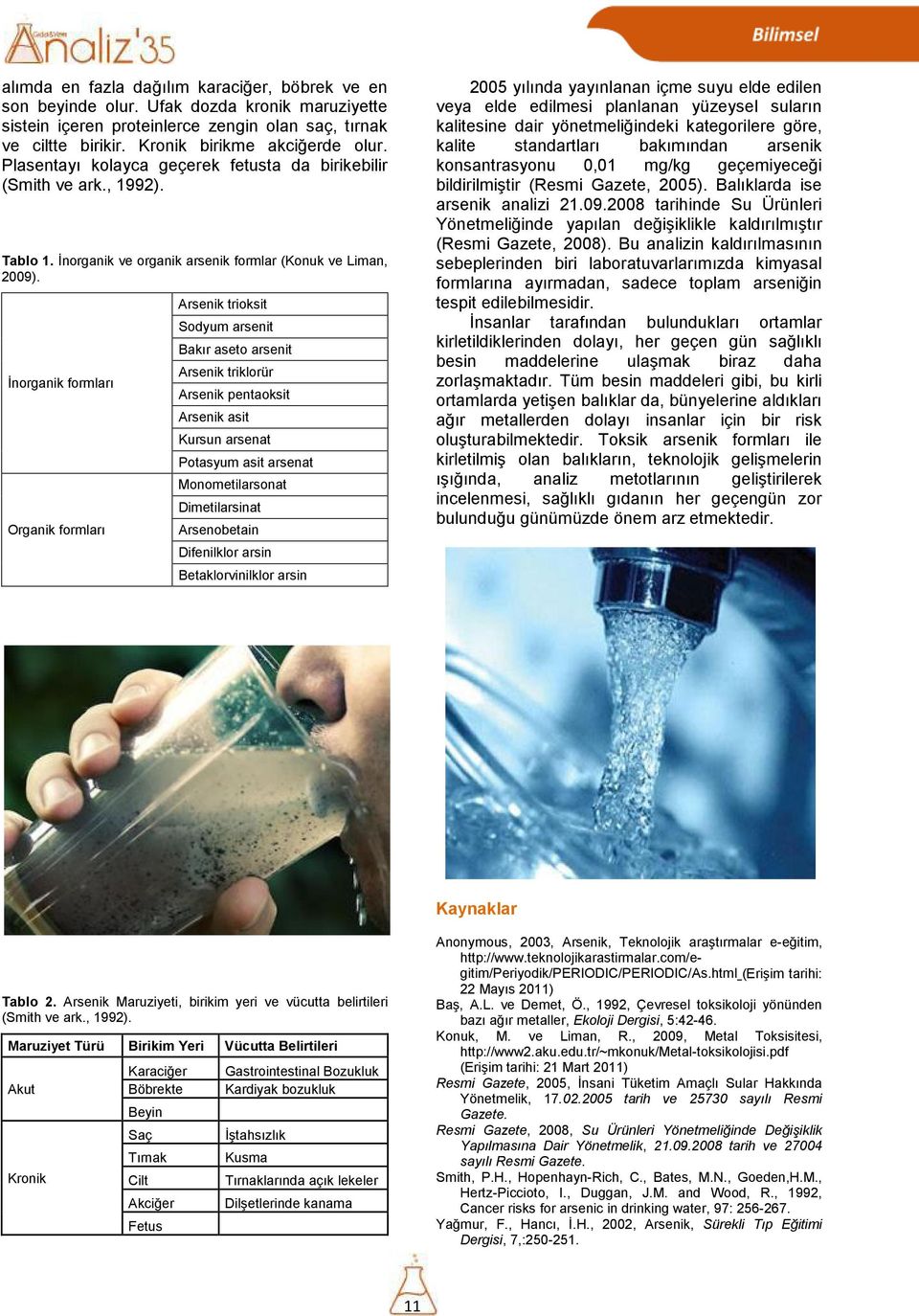 İnorganik formları Organik formları Arsenik trioksit Sodyum arsenit Bakır aseto arsenit Arsenik triklorür Arsenik pentaoksit Arsenik asit Kursun arsenat Potasyum asit arsenat Monometilarsonat