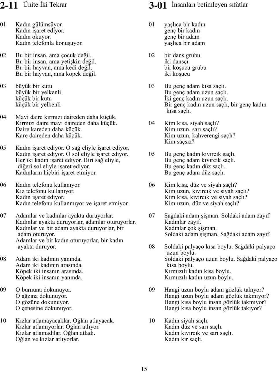 03 büyük bir kutu büyük bir yelkenli küçük bir kutu küçük bir yelkenli 04 Mavi daire kırmızı daireden daha küçük. Kırmızı daire mavi daireden daha küçük. Daire kareden daha küçük.