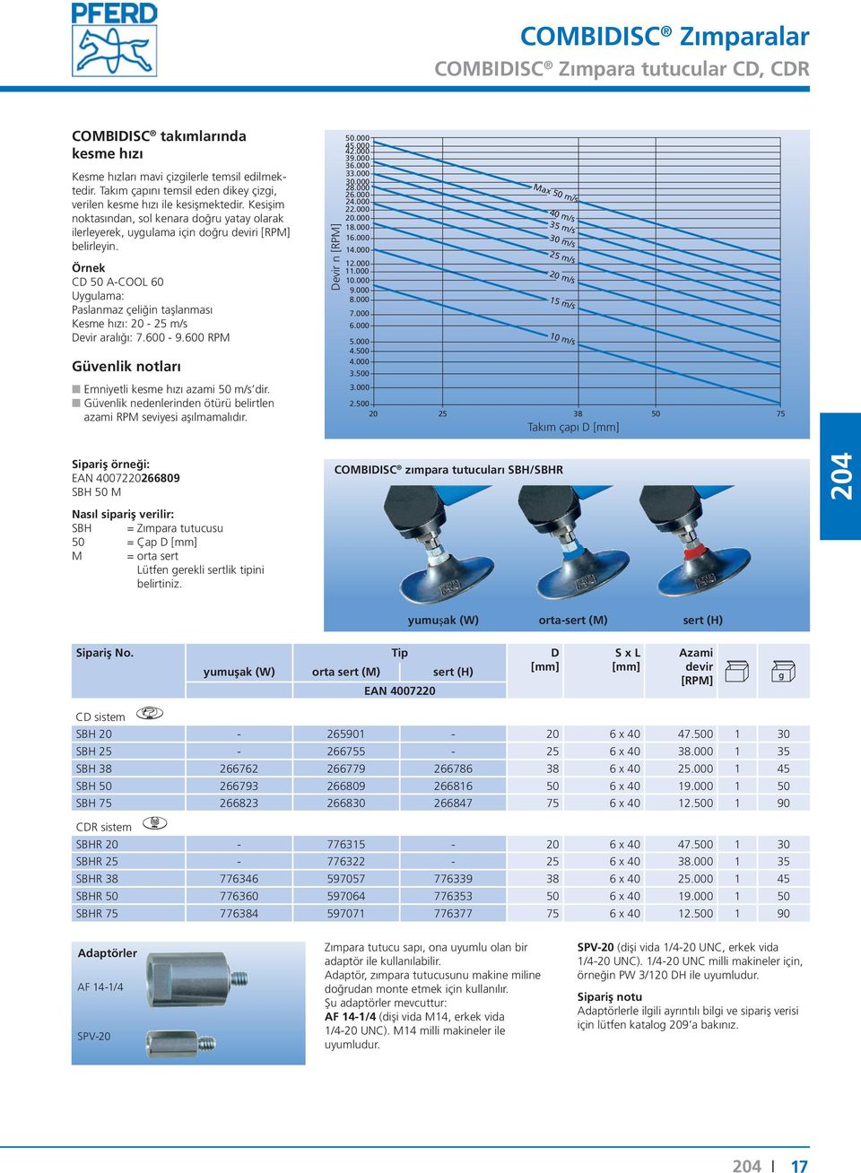 Örnek C 50 A-COOL 60 Uygulama: Paslanmaz çeliğin taşlanması Kesme hızı: 20-25 m/s evir aralığı: 7.600-9.600 RPM Güvenlik notları Emniyetli kesme hızı azami 50 m/s dir.