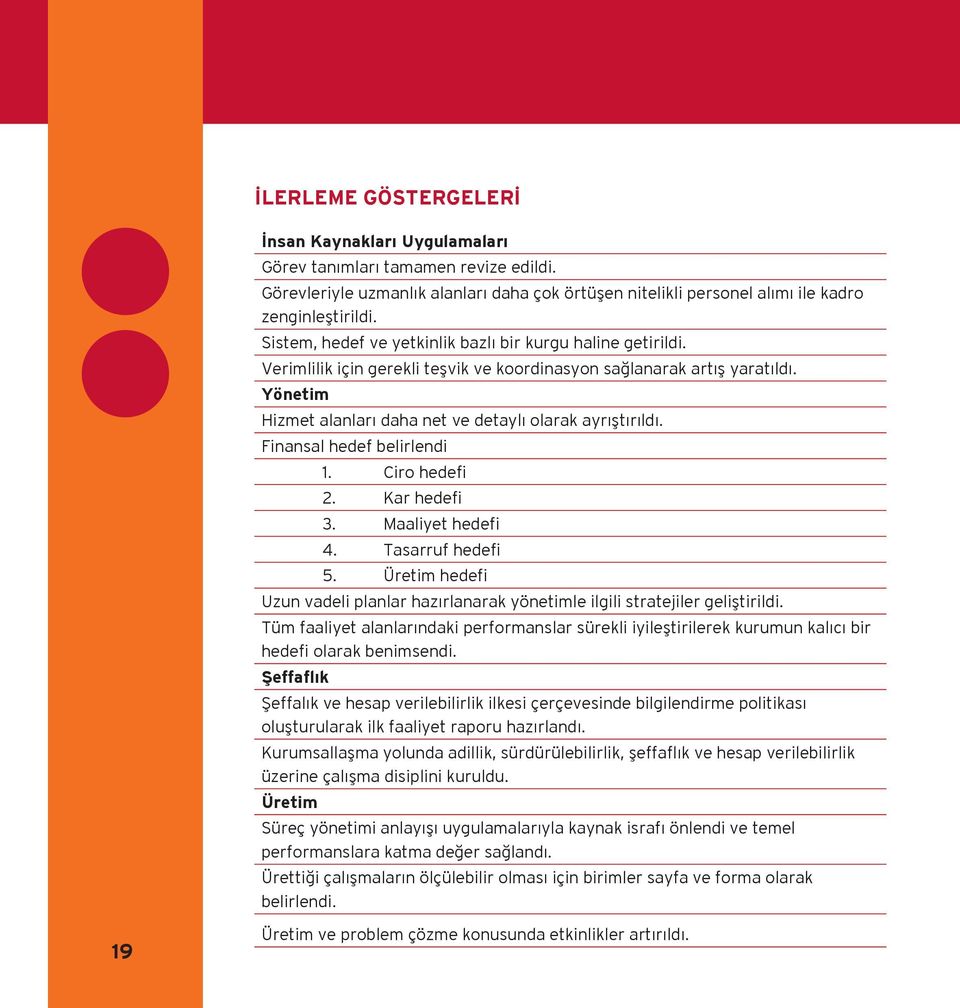 Finansal hedef belirlendi 1. Ciro hedefi 2. Kar hedefi 3. Maaliyet hedefi 4. Tasarruf hedefi 5. Üretim hedefi Uzun vadeli planlar hazırlanarak yönetimle ilgili stratejiler geliştirildi.