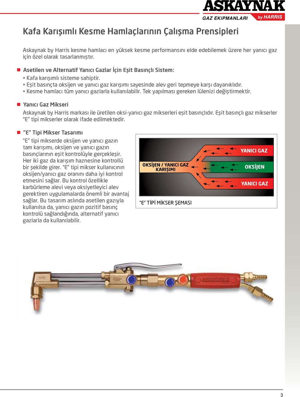 Eşit basınçta oksijen ve yanıcı gaz karışımı sayesinde alev geri tepmeye karşı dayanıklıdır. Kesme hamlacı tüm yanıcı gazlarla kullanılabilir. Tek yapılması gereken lülenizi değiştirmektir.