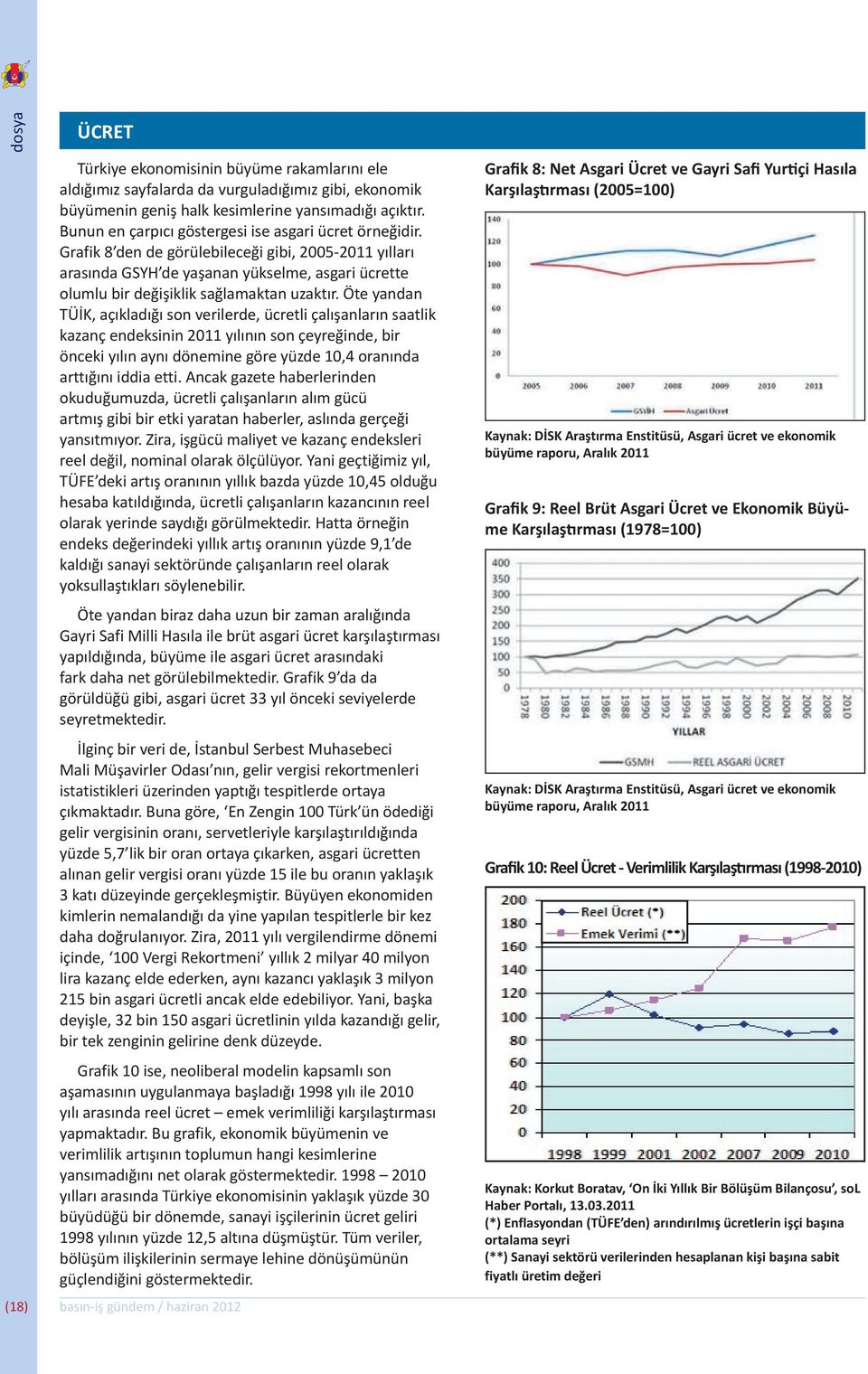 Grafik 8 den de görülebileceği gibi, 2005-2011 yılları arasında GSYH de yaşanan yükselme, asgari ücrette olumlu bir değişiklik sağlamaktan uzaktır.