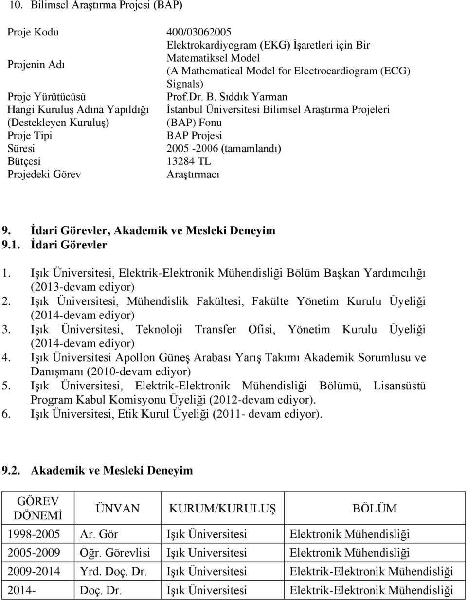 Işık Üniversitesi, Mühendislik Fakültesi, Fakülte Yönetim Kurulu Üyeliği (2014-devam ediyor) 3. Işık Üniversitesi, Teknoloji Transfer Ofisi, Yönetim Kurulu Üyeliği (2014-devam ediyor) 4.