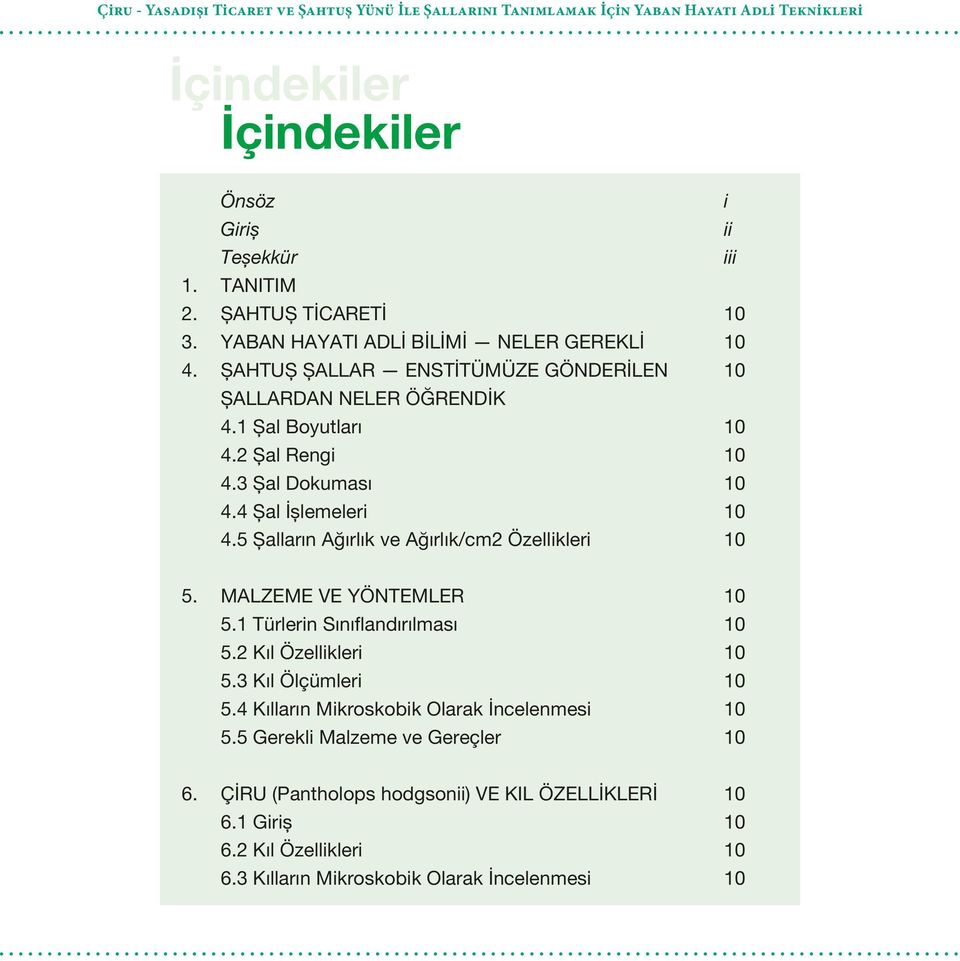 4.1 Şal Boyutları 10 4.2 Şal Rengi 10 4.3 Şal Dokuması 10 4.4 Şal İşlemeleri 10 4.5 Şalların Ağırlık ve Ağırlık/cm2 Özellikleri 10 5. MALZEME VE YÖNTEMLER 10 5.