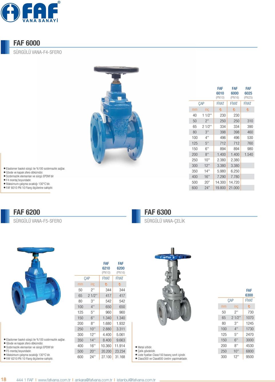 6010 (PN10) 6000 (PN16) 6025 (PN25) 40 1 1/2'' 230 230 50 2'' 250 250 310 65 2 1/2'' 334 334 390 80 3'' 398 398 460 100 4'' 496 496 530 125 5'' 712 712 760 150 6'' 894 894 980 200 8'' 1.400 1.