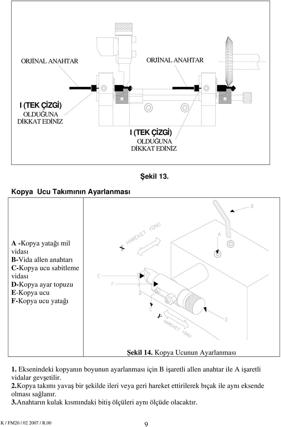 F-Kopya ucu yatağı X Y Şekil 14. Kopya Ucunun Ayarlanması 1.