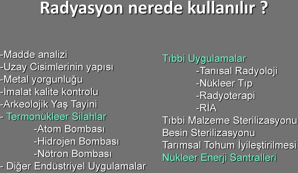 Tayini - Termonükleer Silahlar -Atom Bombası -Hidrojen Bombası -Nötron Bombası - Diğer Endüstriyel