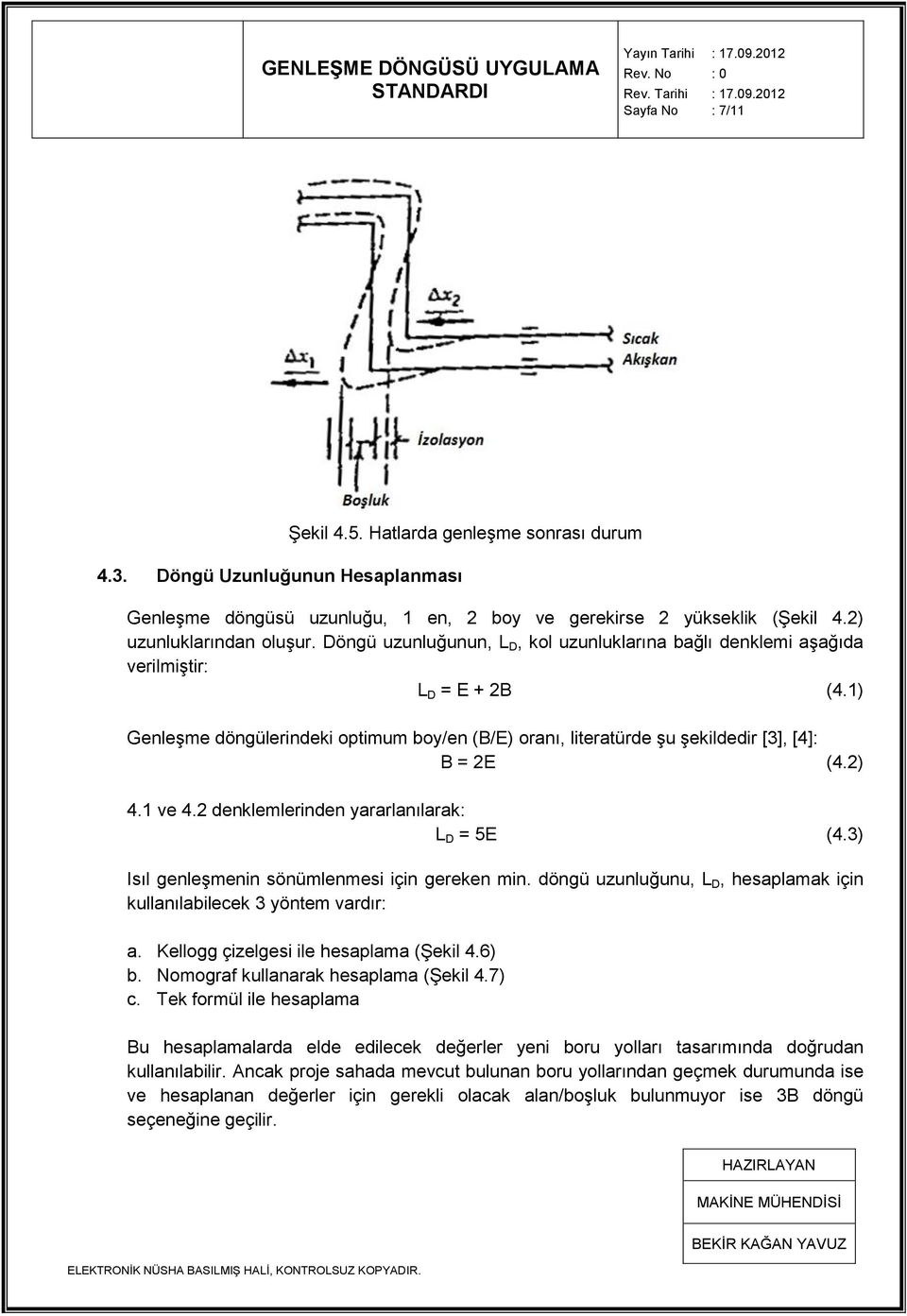 1 ve 4.2 denklemlerinden yararlanılarak: L D = 5E (4.3) Isıl genleģmenin sönümlenmesi için gereken min. döngü uzunluğunu, L D, hesaplamak için kullanılabilecek 3 yöntem vardır: a.