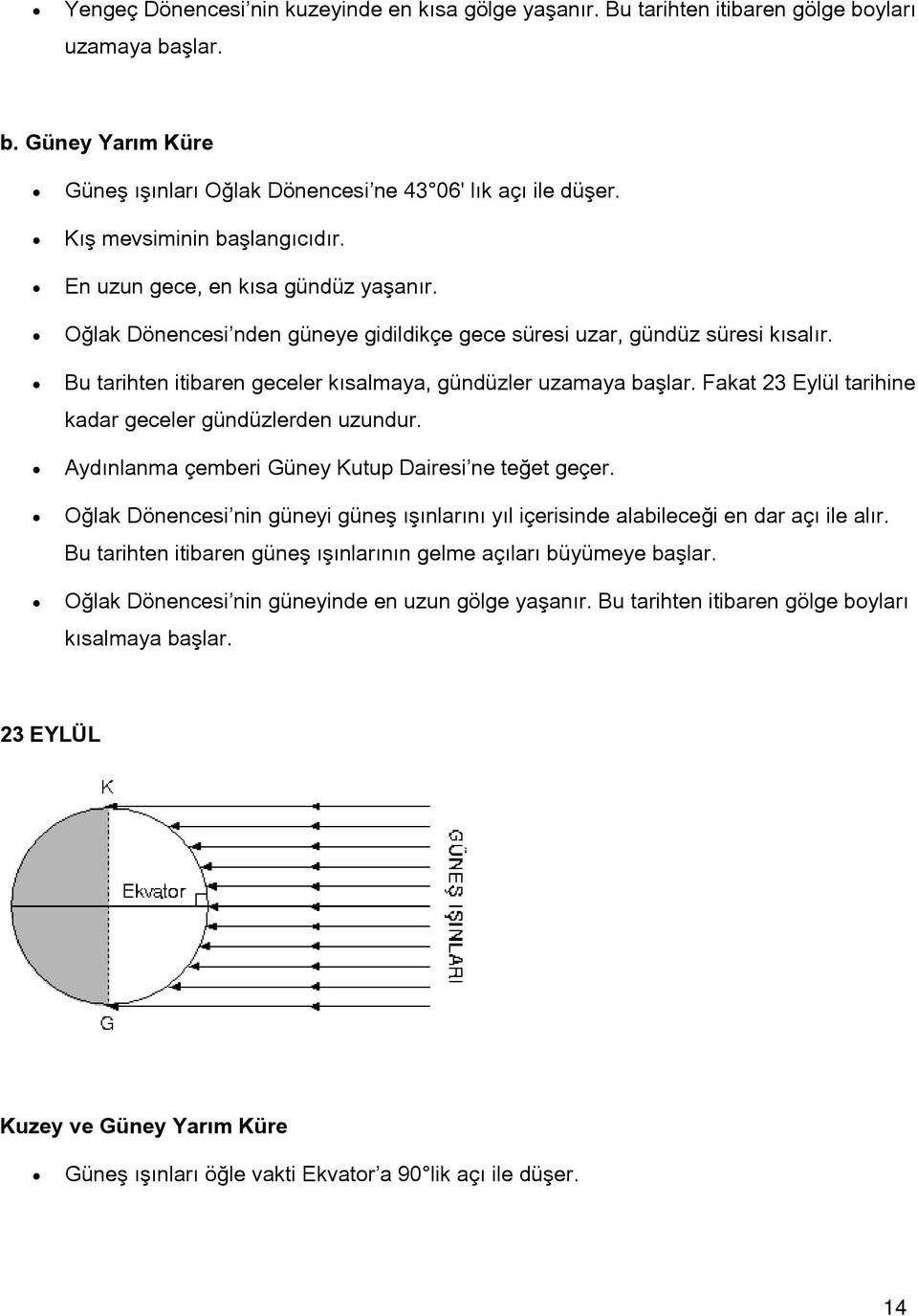 Bu tarihten itibaren geceler kısalmaya, gündüzler uzamaya başlar. Fakat 23 Eylül tarihine kadar geceler gündüzlerden uzundur. Aydınlanma çemberi Güney Kutup Dairesi ne teğet geçer.