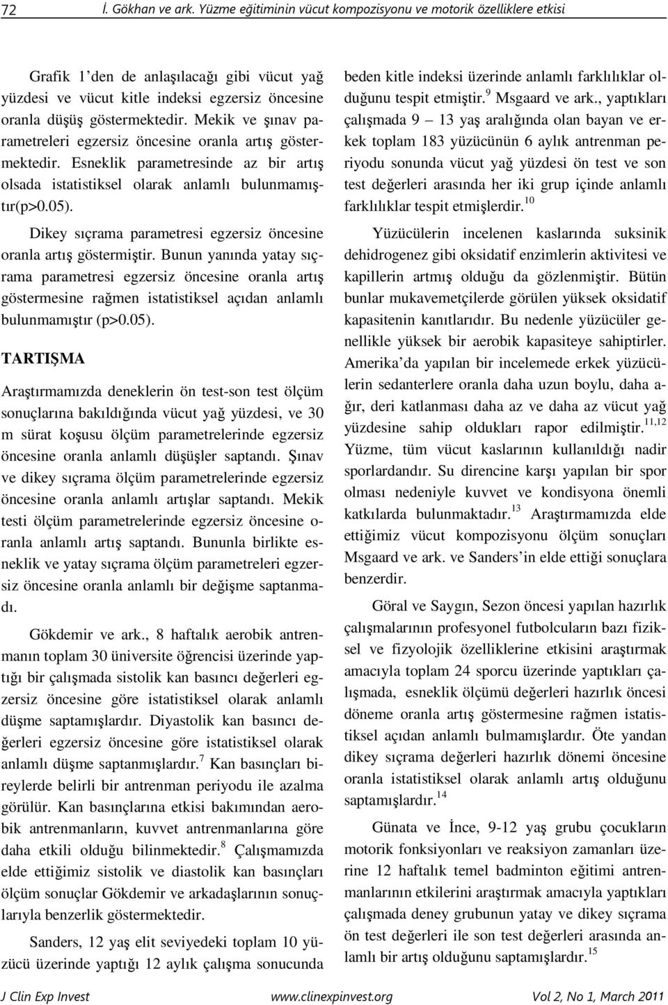 Mekik ve şınav parametreleri egzersiz öncesine oranla artış göstermektedir. Esneklik parametresinde az bir artış olsada istatistiksel olarak anlamlı bulunmamıştır(p>0.05).