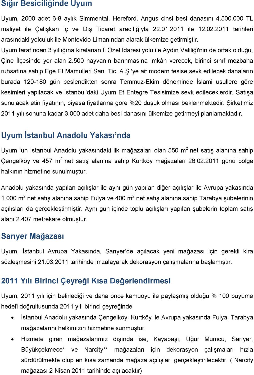 Uyum tarafından 3 yıllığına kiralanan İl Özel İdaresi yolu ile Aydın Valiliği'nin de ortak olduğu, Çine İlçesinde yer alan 2.