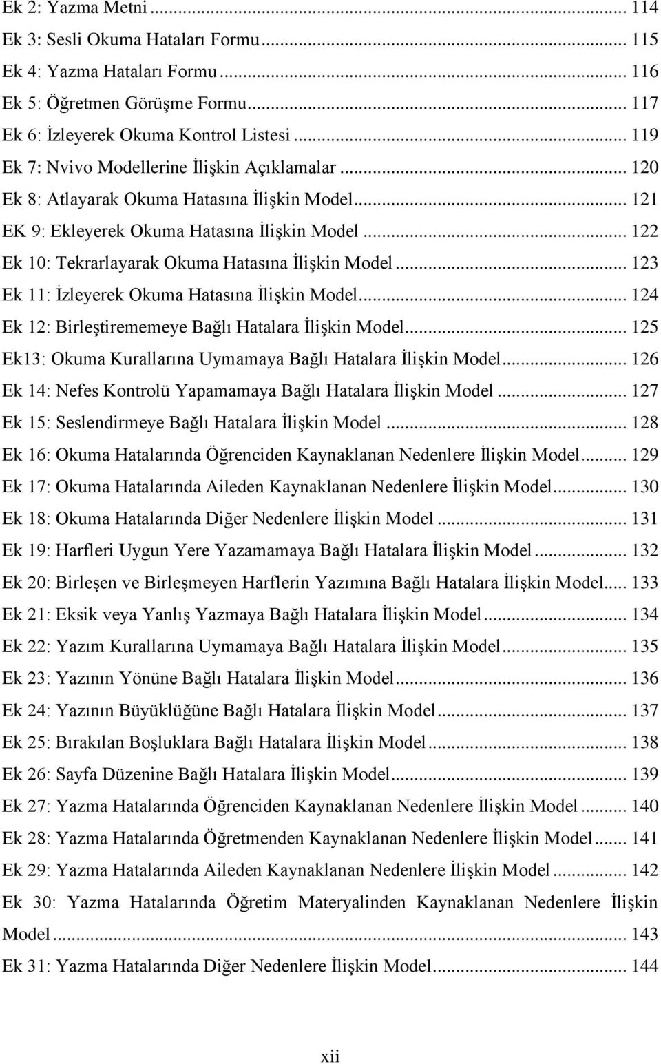 .. 122 Ek 10: Tekrarlayarak Okuma Hatasına ĠliĢkin Model... 123 Ek 11: Ġzleyerek Okuma Hatasına ĠliĢkin Model... 124 Ek 12: BirleĢtirememeye Bağlı Hatalara ĠliĢkin Model.