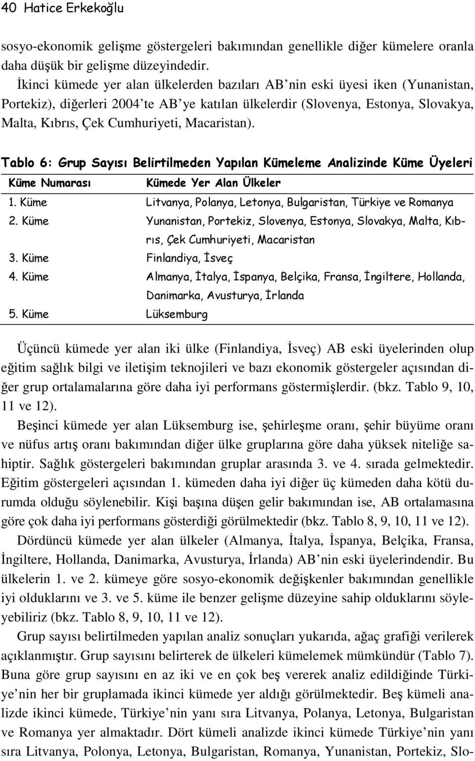 Macaristan). Tablo 6: Grup Sayısı Belirtilmeden Yapılan Kümeleme Analizinde Küme Üyeleri Küme Numarası Kümede Yer Alan Ülkeler 1. Küme Litvanya, Polanya, Letonya, Bulgaristan, Türkiye ve Romanya 2.