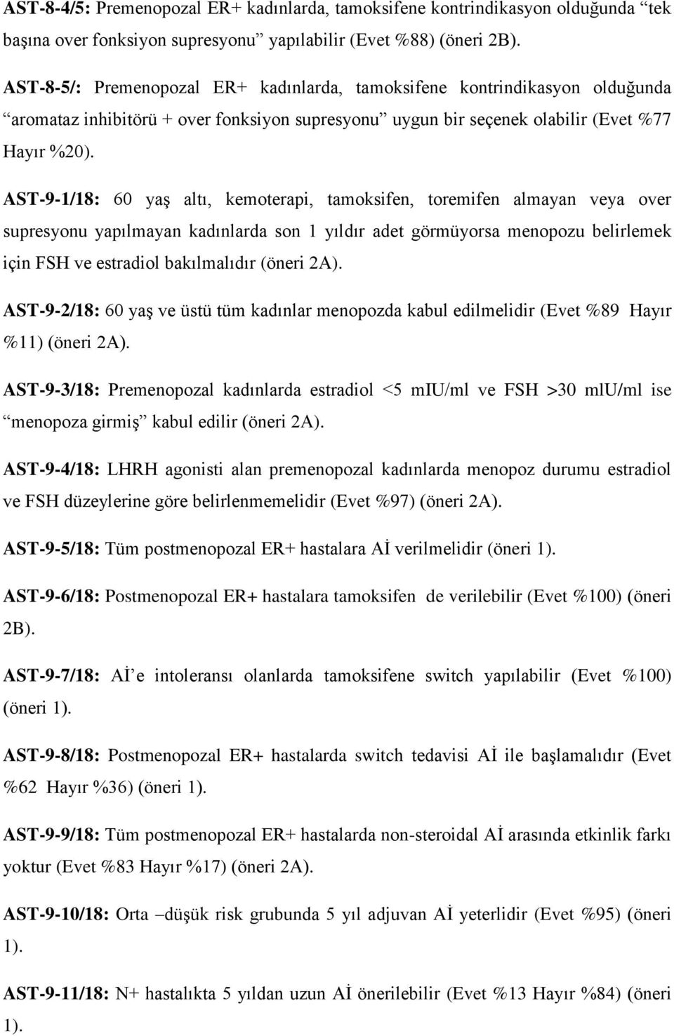 AST-9-1/18: 60 yaş altı, kemoterapi, tamoksifen, toremifen almayan veya over supresyonu yapılmayan kadınlarda son 1 yıldır adet görmüyorsa menopozu belirlemek için FSH ve estradiol bakılmalıdır