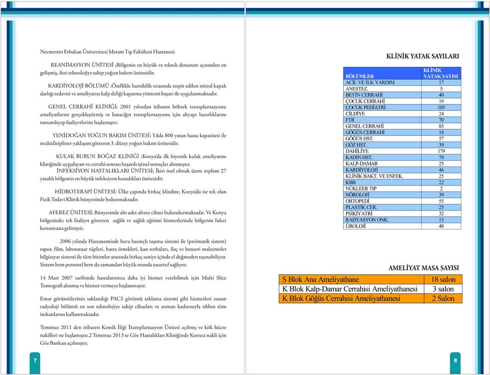 GENEL CERRAHİ KLİNİĞİ; 2001 yılından itibaren böbrek transplantasyonu ameliyatlarını gerçekleştirmiş ve karaciğer transplantasyonu için altyapı hazırlıklarını tamamlayıp faaliyetlerine başlamıştır.