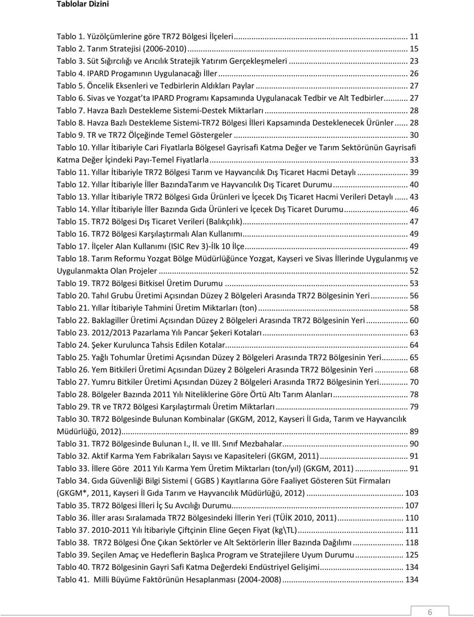 .. 27 Tablo 7. Havza Bazlı Destekleme Sistemi-Destek Miktarları... 28 Tablo 8. Havza Bazlı Destekleme Sistemi-TR72 Bölgesi İlleri Kapsamında Desteklenecek Ürünler... 28 Tablo 9.