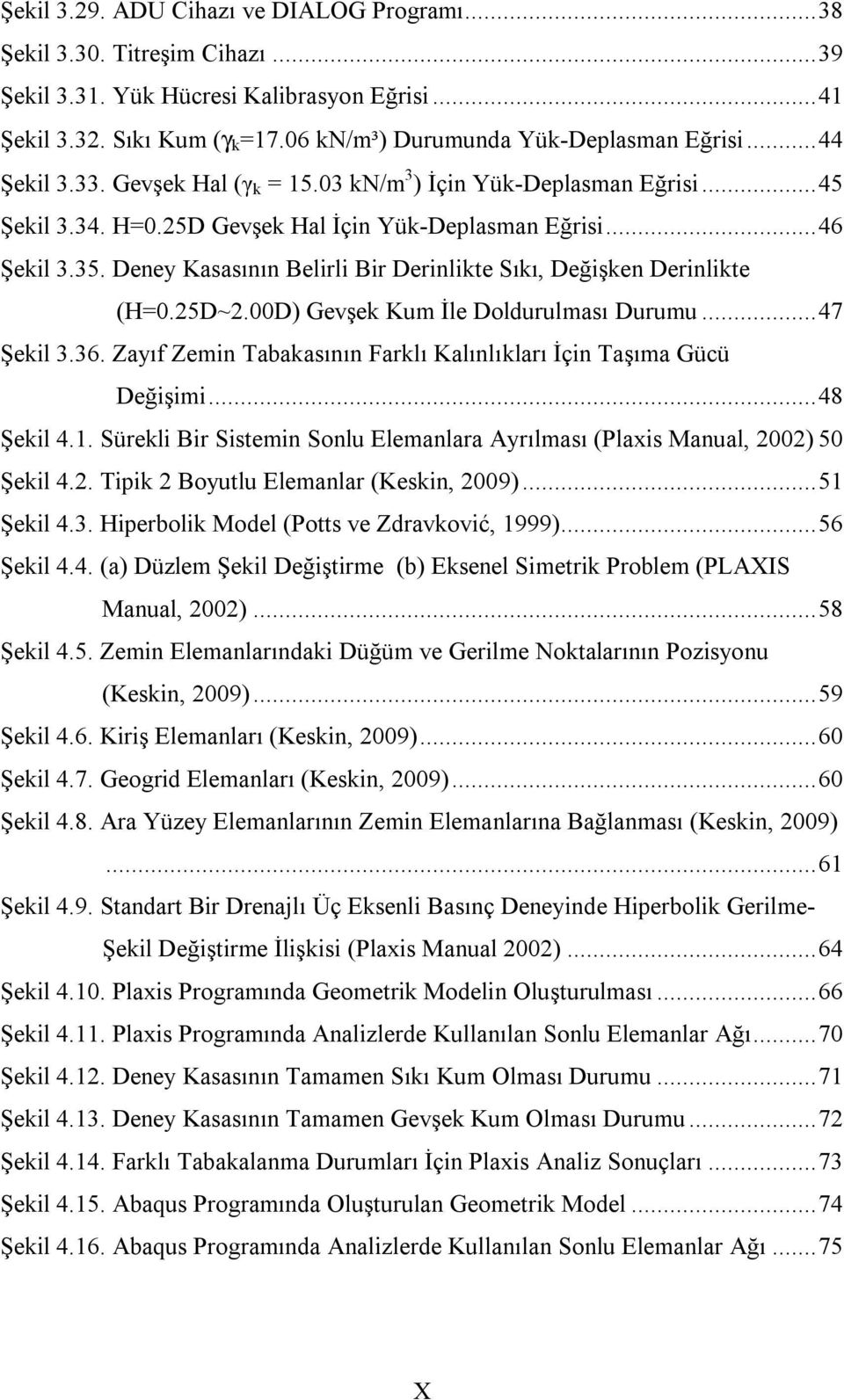 Deney Kasasının Belirli Bir Derinlikte Sıkı, Değişken Derinlikte (H=0.25D~2.00D) Gevşek Kum İle Doldurulması Durumu... 47 Şekil 3.36.