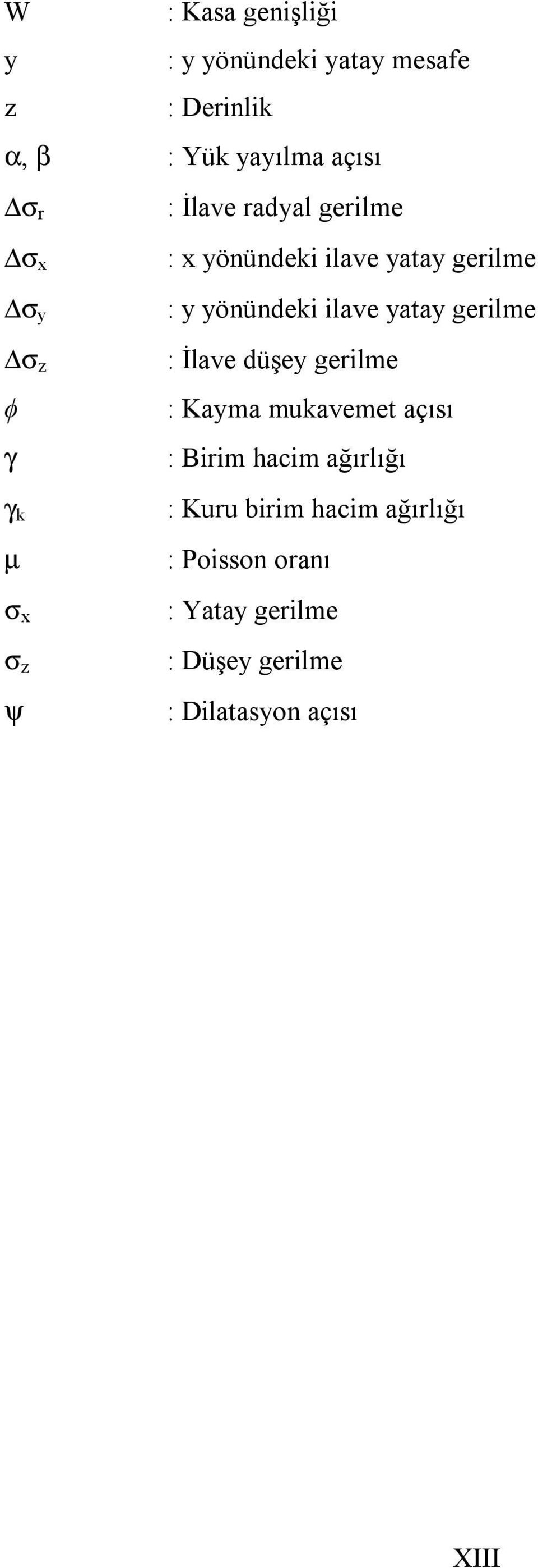 gerilme σ z : İlave düşey gerilme ϕ : Kayma mukavemet açısı γ : Birim hacim ağırlığı γ k : Kuru