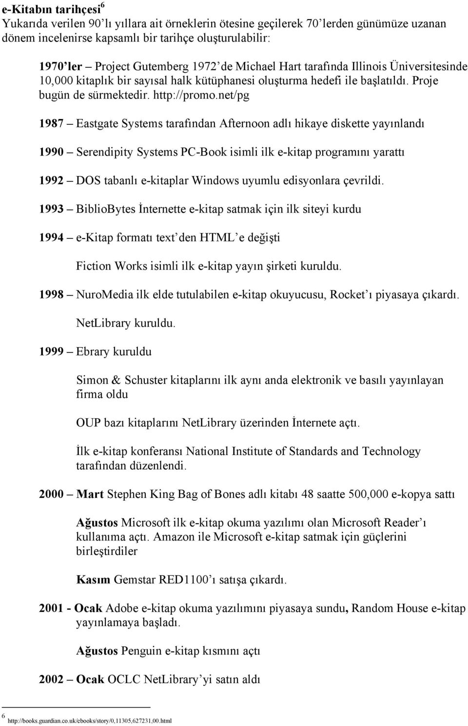 net/pg 1987 Eastgate Systems tarafından Afternoon adlı hikaye diskette yayınlandı 1990 Serendipity Systems PC-Book isimli ilk e-kitap programını yarattı 1992 DOS tabanlı e-kitaplar Windows uyumlu