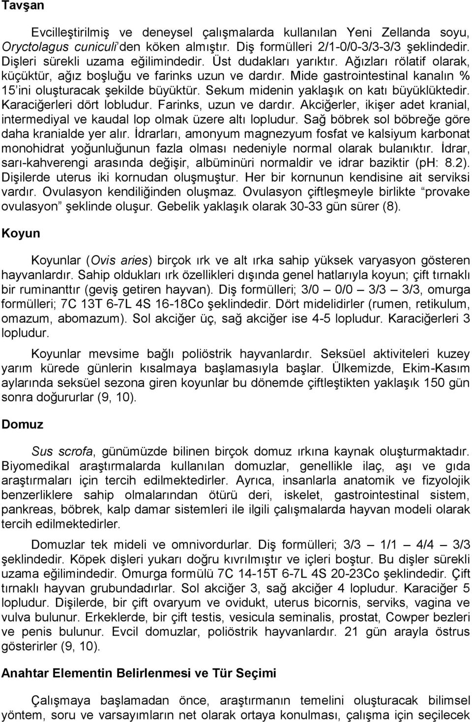 Mide gastrointestinal kanalın % 15 ini oluşturacak şekilde büyüktür. Sekum midenin yaklaşık on katı büyüklüktedir. Karaciğerleri dört lobludur. Farinks, uzun ve dardır.