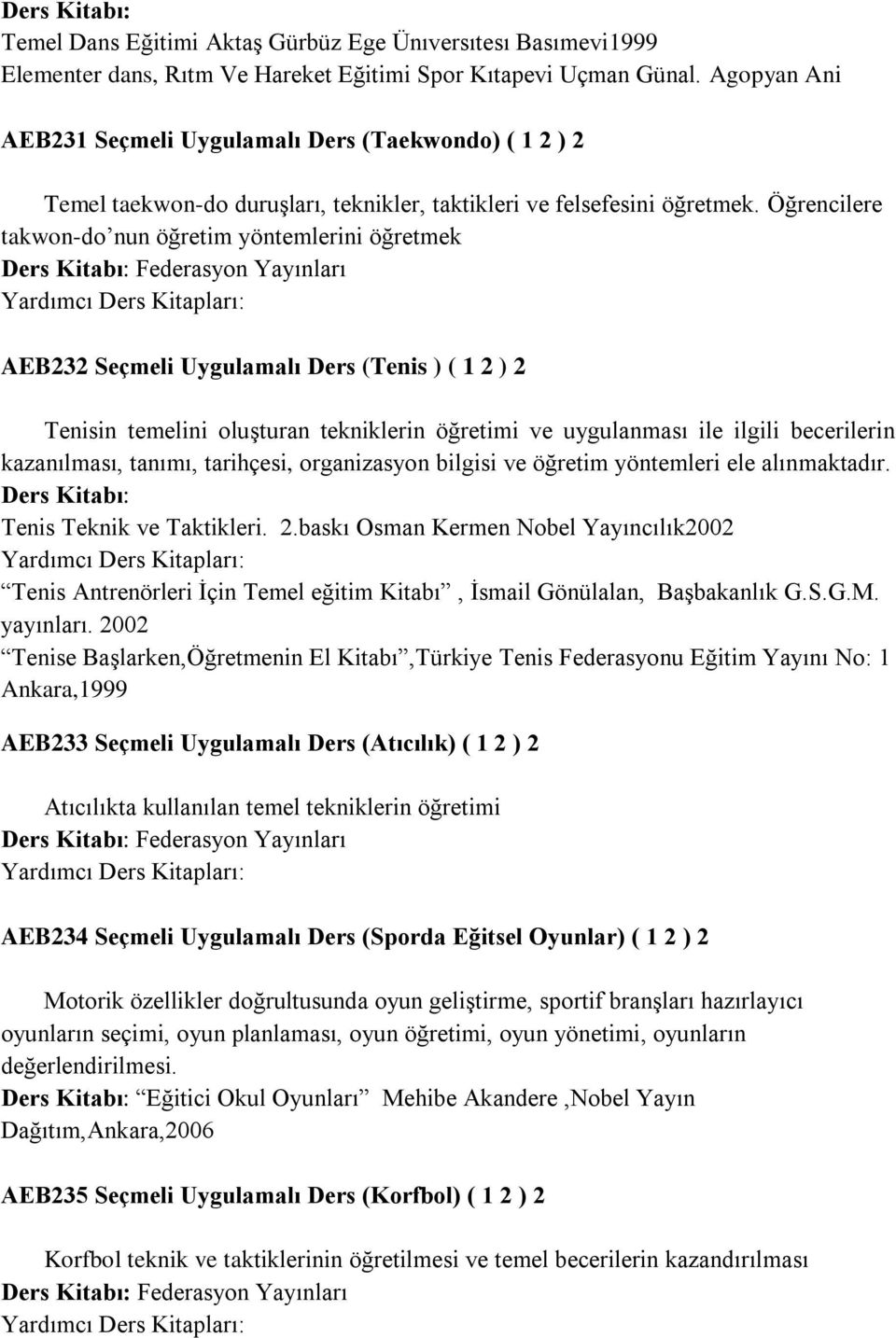 Öğrencilere takwon-do nun öğretim yöntemlerini öğretmek Federasyon Yayınları AEB232 Seçmeli Uygulamalı Ders (Tenis ) ( 1 2 ) 2 Tenisin temelini oluşturan tekniklerin öğretimi ve uygulanması ile