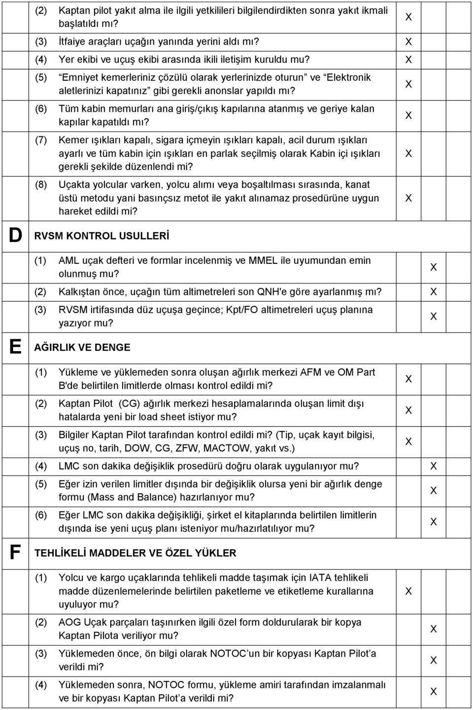 (6) Tüm kabin memurları ana giriş/çıkış kapılarına atanmış ve geriye kalan kapılar kapatıldı mı?